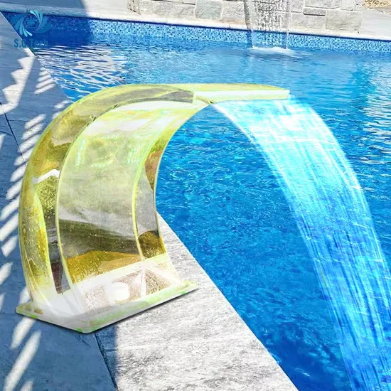 Fontana a cascata per piscina in acciaio inossidabile, decorazione da giardino, cascata per piscina con LED